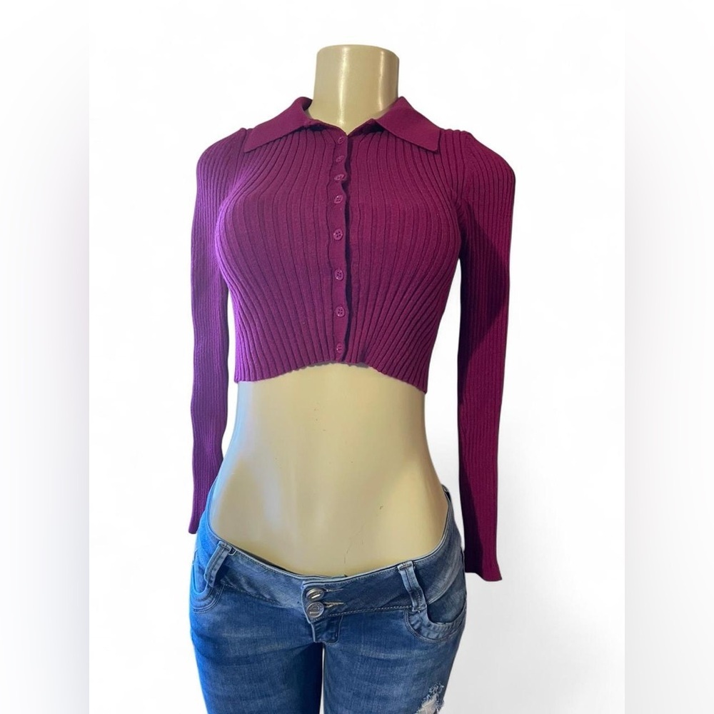 Urban Outfitters Ribbed Knit Crop Top - Deep Purple